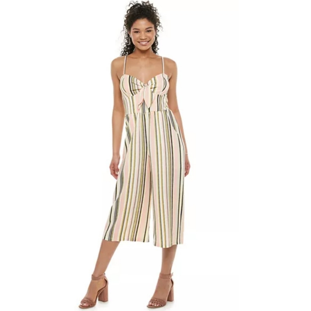 As U Wish Bra Cup Tie Front Jumpsuit Multicolor Size S